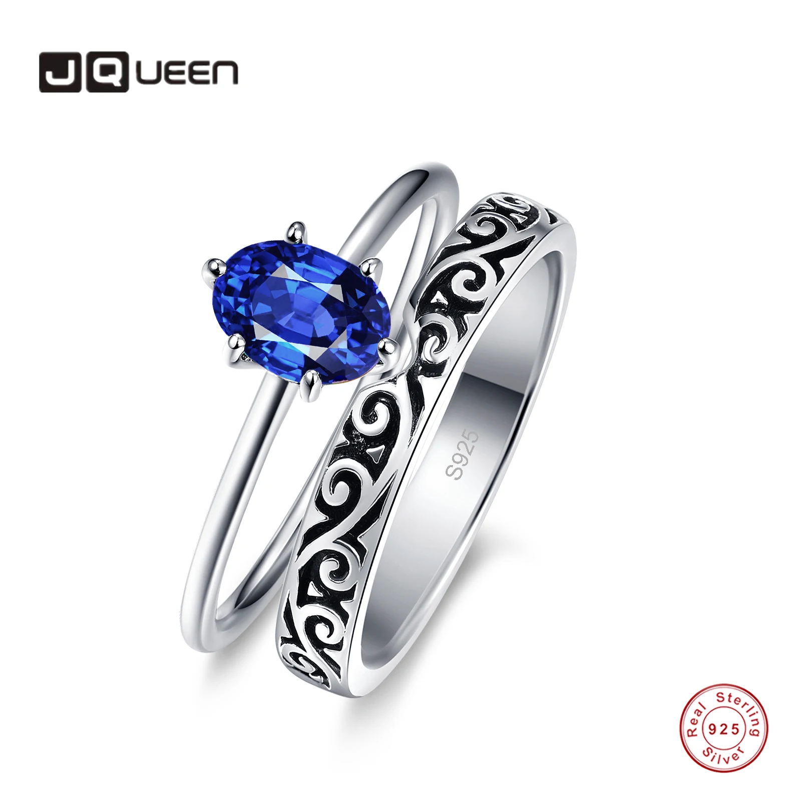 

Женское винтажное обручальное кольцо из серебра 925 пробы с голубым овальным кристаллом 1 карат