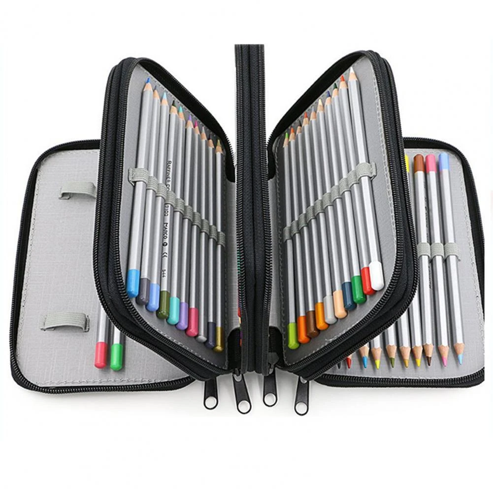 Bolsa de lápices de cuatro capas, cuadrado de Color sólido, 72 caja de papelería de gran capacidad, estuches de oficina para material escolar|Estuches escolares| - AliExpress