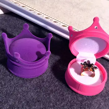 

Chic Luxury Velvet Princess Crown Shape Stand For Earrings Ring Pendant Jewelry Case Organizer Gift Box