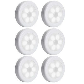 

6 Pack Portable 6 LED Wireless Motion Sensor Night Light Round Shape Induction Light White Light