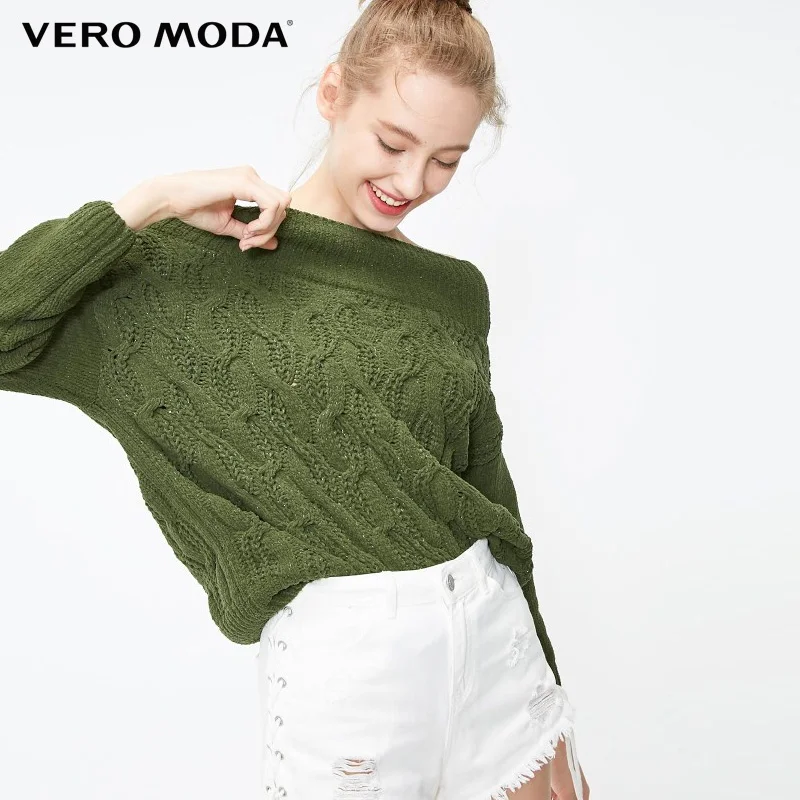 Vero Moda зимний чистый цвет вязаный теплый женский пуловер свитер | 318413591 - Цвет: Rifle green