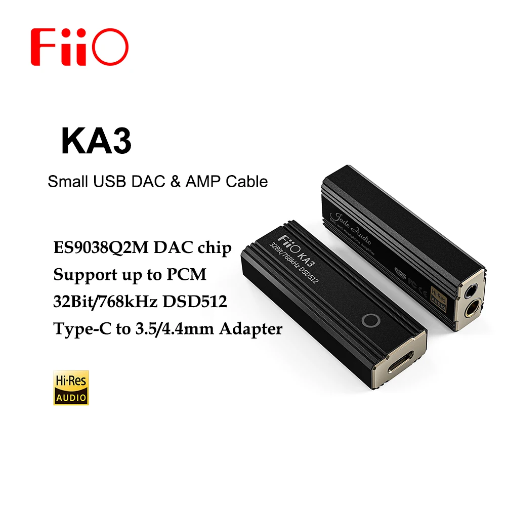 Аудио кабель FiiO JadeAudio KA3 ES9038Q2M чип USB DAC AMP адаптер Type-C на выход 3 5/4 4 мм PCM 32 бит/768 кГц