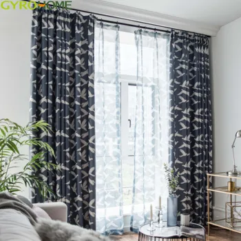 

Peace Dove Blue Curtain Black Silk Printed Animal Drapes Tulle For Living Room Bedroom