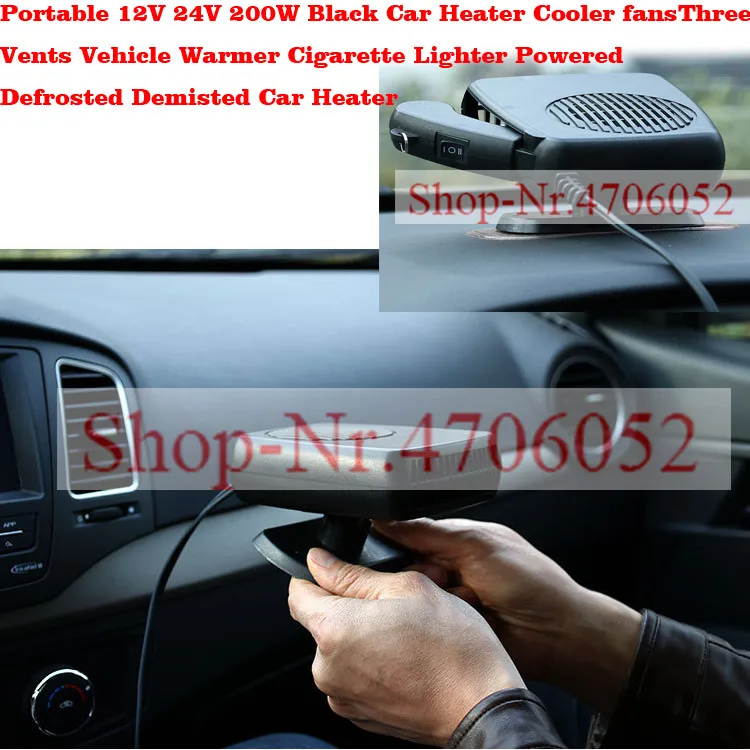 

Portable 12V 24V 200W Black Car Heater Cooler fansThree Vents Vehicle Warmer Cigarette Lighter Powered Defrosted Demisted