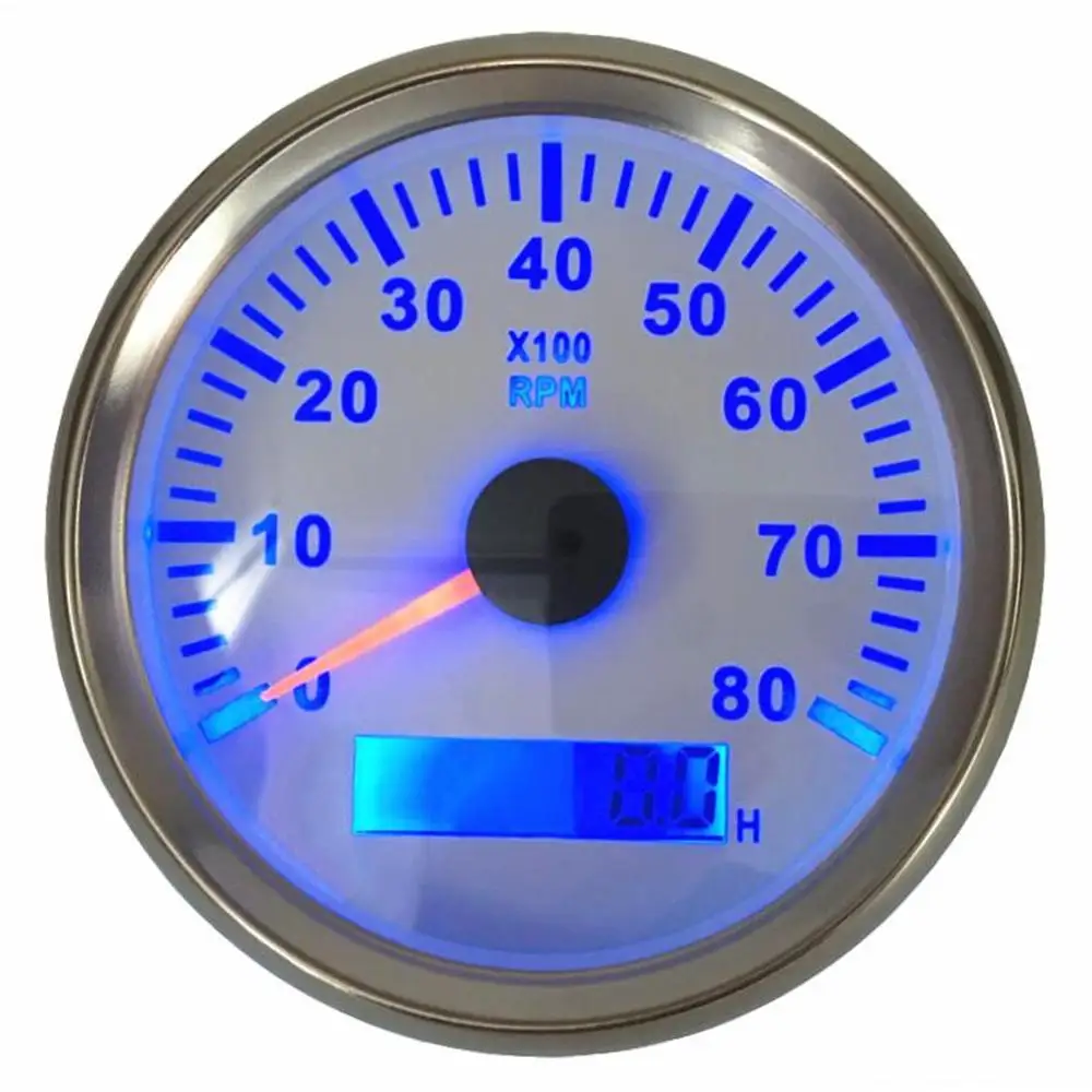 

1pc High Quality 85mm Tachometer Gauges 0-8000RPM with Blue Backlight Lcd Rev Counters Hour Meters 9-32vdc for Auto Boat