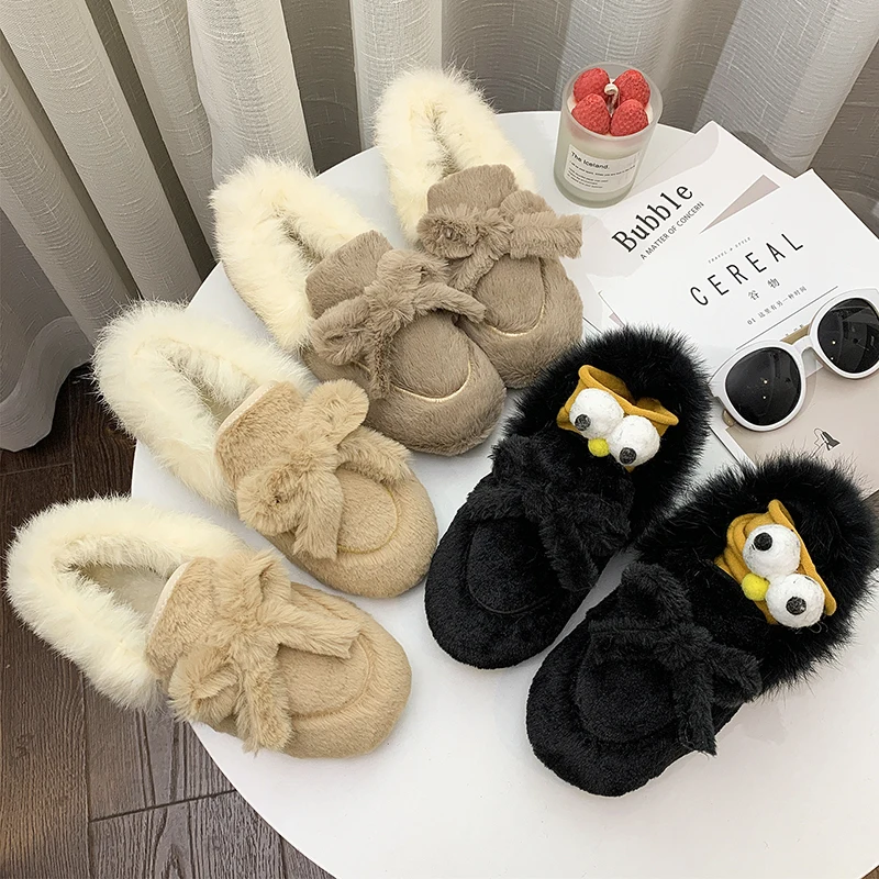 

Moccasin Shoes Women Autumn Female Footwear Round Toe Slip-on Casual Sneaker Bow-Knot 2019 Fashion Women's Loafers Fur Winter