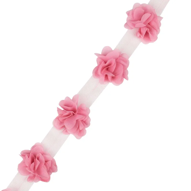 2Yards 24Pcs Flowers 3D Chiffon Cluster Flowers Lace Dress Decoration Lace Fabric Applique Trimming DIY Crafts Sewing Supplies