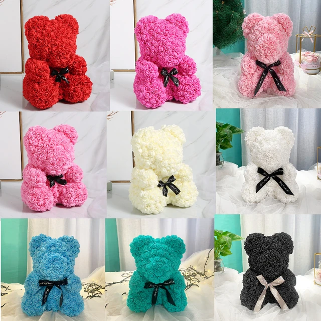 Regalo del Día de San Valentín, rosa roja de 25cm, oso de peluche, flor  rosa, decoración Artificial, regalos de Navidad, regalo de San Valentín  para