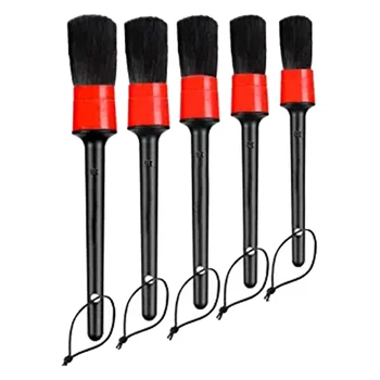 

Detailing Brush Set - 5 Different Sizes Premium Boar Hair Mixed Fiber Plastic Handle Automotive Detail Brushes for Cleaning Whee