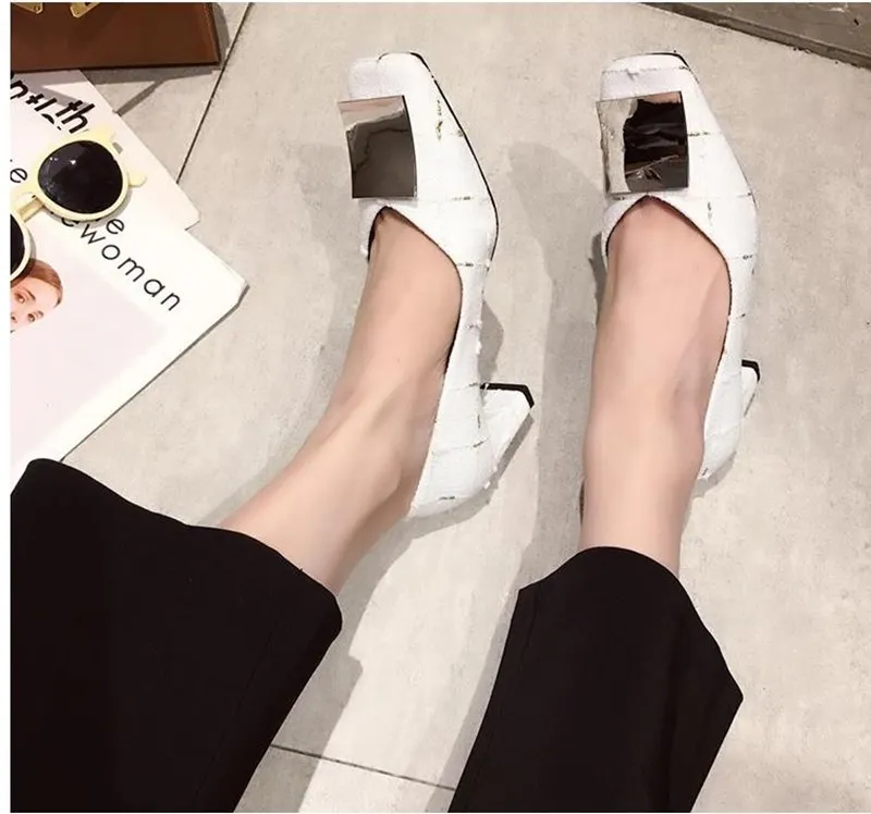 ALLBITEFO/ модный бренд на толстом каблуке вечерние женская обувь с квадратным носком; Женские туфли на высоком каблуке офисная Дамская обувь Женская обувь на высоком каблуке