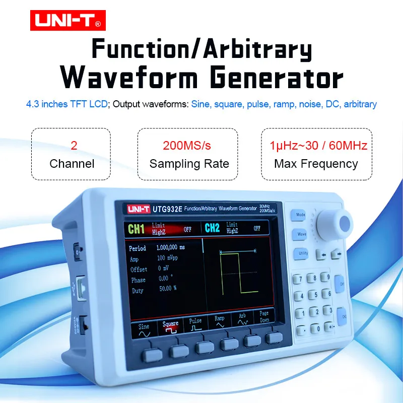 UNI-T UTG932E UTG962E функция произвольной формы генератора сигналов двухканальный 200