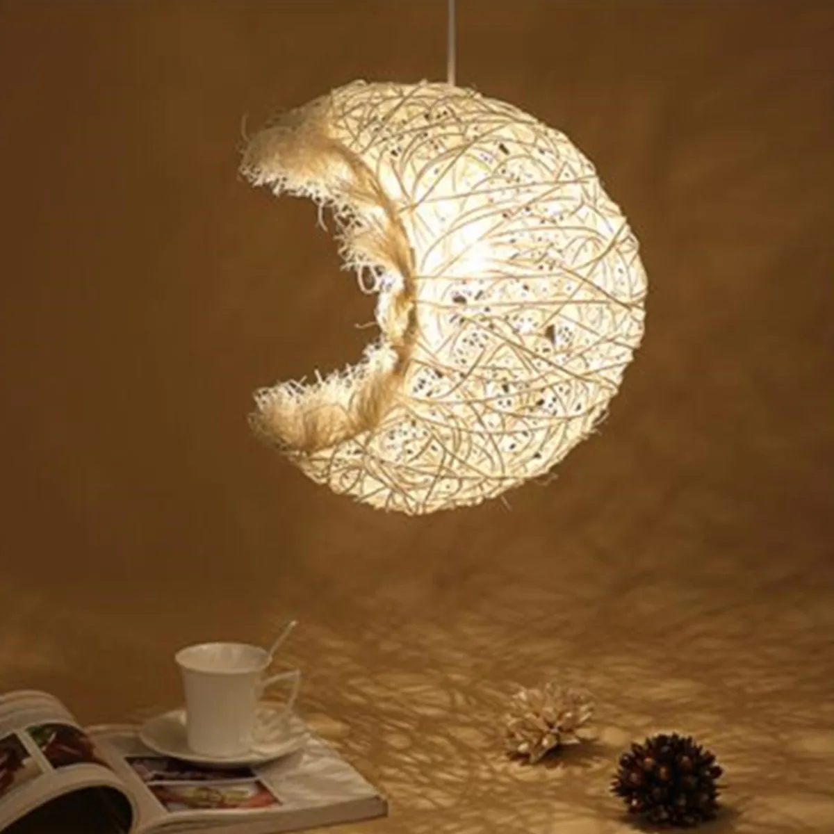 

Modern Rattan Pendant Lamp Ceiling Light Moon & Star Light for Children Kids Bedroom Living room Fixture Light Home Decoration