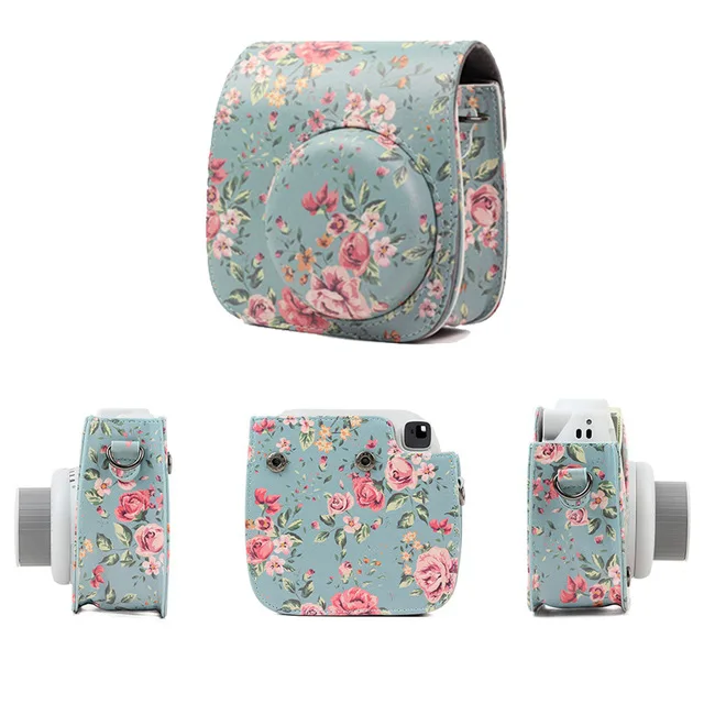 Fujifilm Instax Mini 9 8 8+ аксессуары для камеры Художника масляной краской из искусственной кожи Защитная сумка на плечо Чехол - Цвет: Blue rose