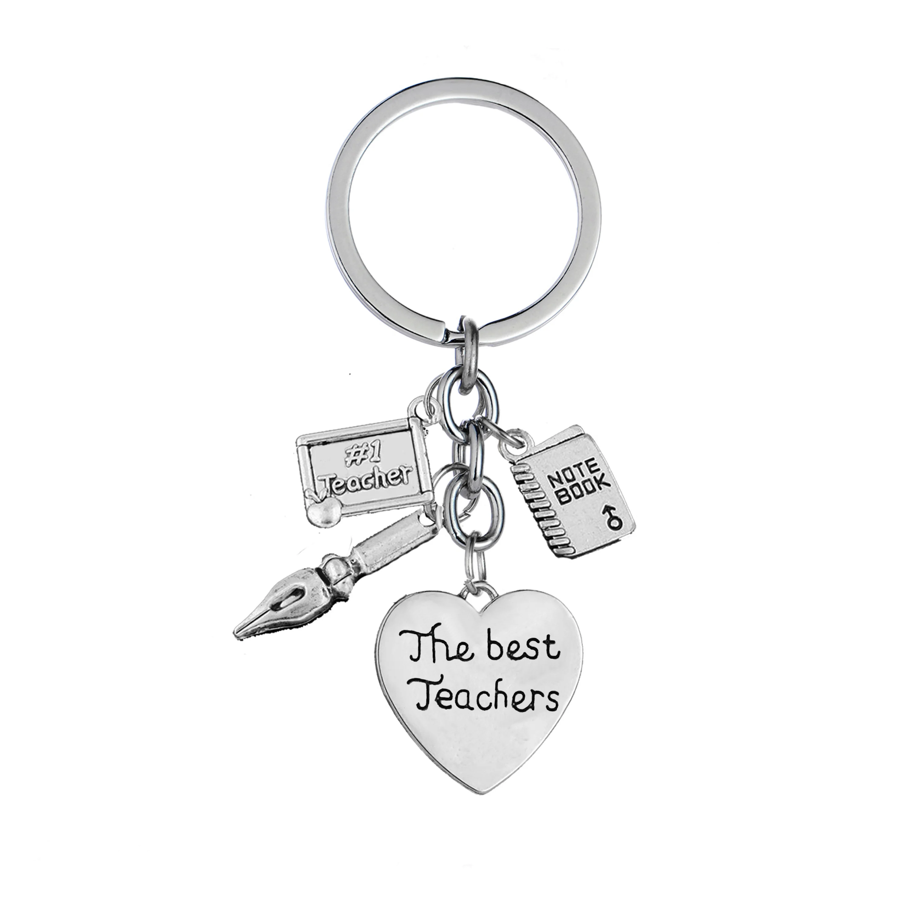 

12PC Teacher Jewelry Engraved Words The Best Teachers Keyrings Teacher Pen Notebook Pendant Keychains Thanksgiving Gift Key Ring