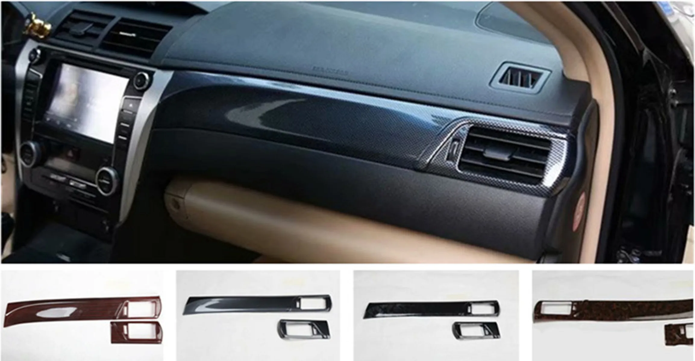 

2pcs/lot ABS carbon fiber grain or wooden grain Passenger side dashboard decoration cover for 2012-2017 Toyota camry MK7