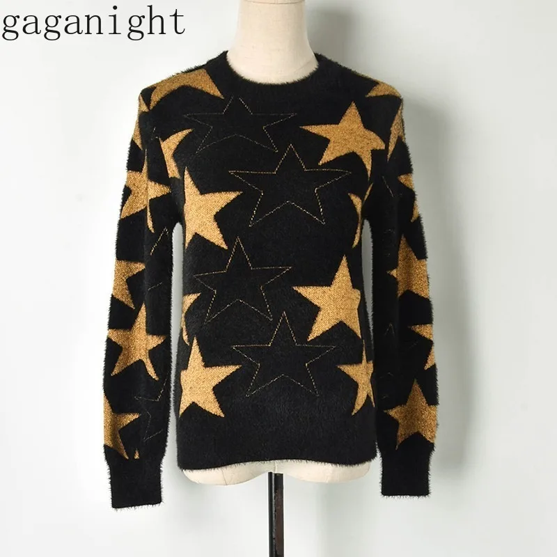Gaganight мягкий норковый кашемировый теплый свитер женский зимний толстый черный