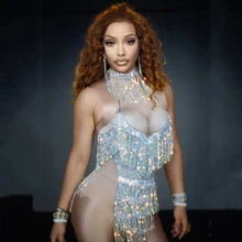 Боди с блестками и бахромой для женщин, певица, танцевальный наряд для сцены, сексуальный купальник с кисточками, костюм для праздника, одежда для рейв DJ1551