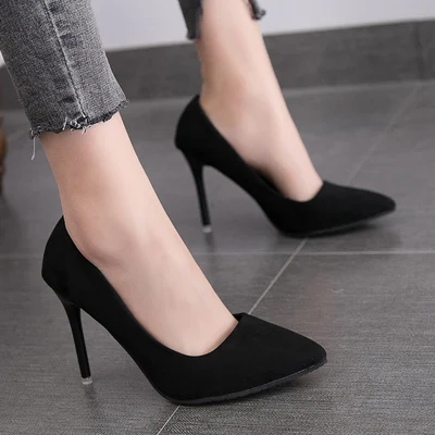 Г., новые осенние простые элегантные туфли на высоком каблуке-шпильке женские туфли с острым носком черного цвета, профессиональные тонкие туфли свадебные туфли - Цвет: black 10 cm