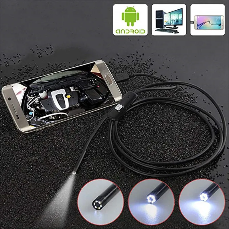 USB Android эндоскоп 5,5 мм объектив камеры 1 м/1,5 м/2 м жесткий кабель светодиодный светильник Borescopes камера для ПК Android телефон