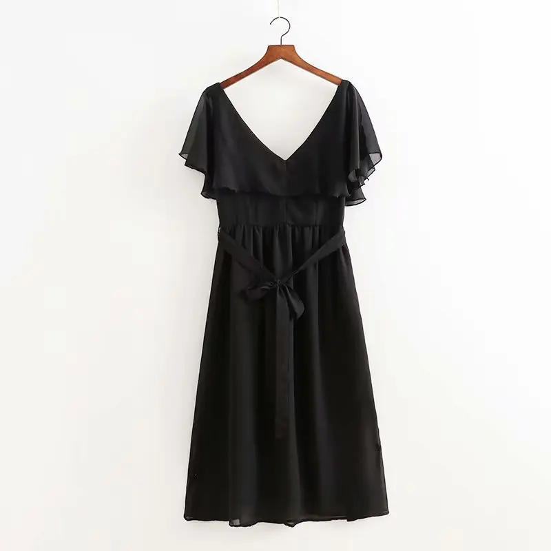 

2019 Summer New Style WOMEN'S Dress Europe And America Vacation Style V-neck Lace-up Chiffon Dress A7es7125