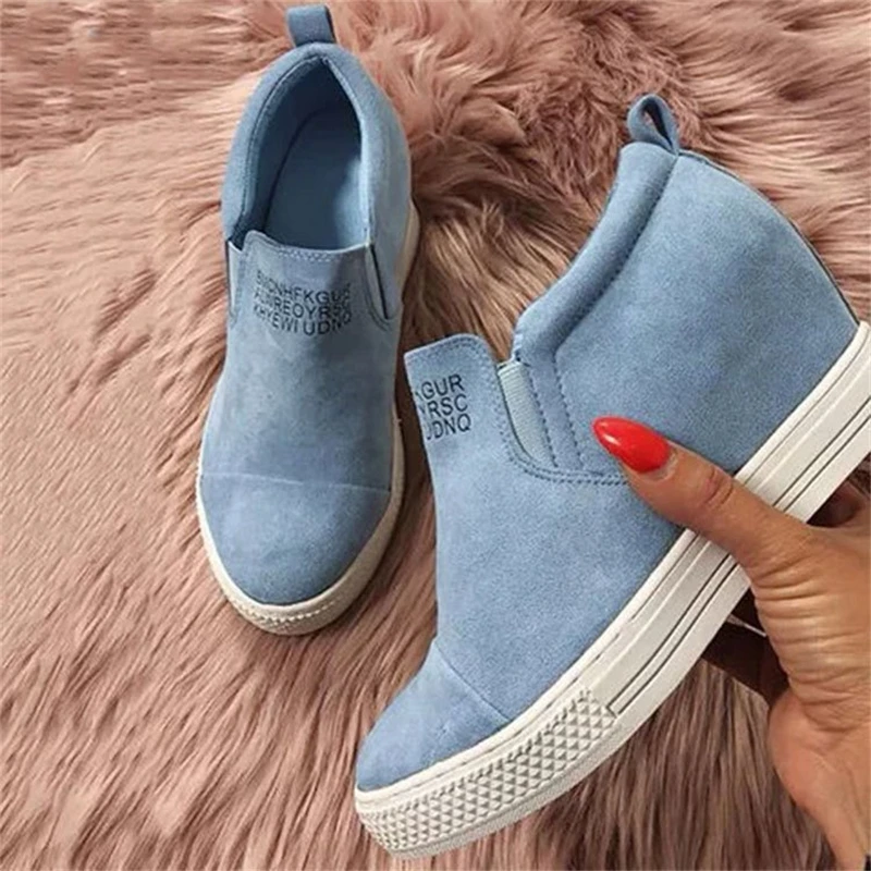2021 New Pattern Spring Autumn Female Solid Color Wedges Platform Sneakers Hidden Heel Height Increasing Casual Shoes For Women
