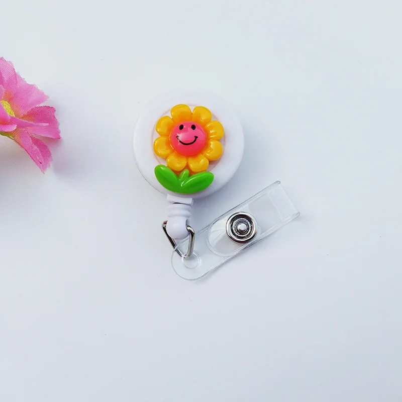 New design lovely Smiley face Flower Badge Reel Bus card student nurse ID Name Card Badge Holder School office supplies
