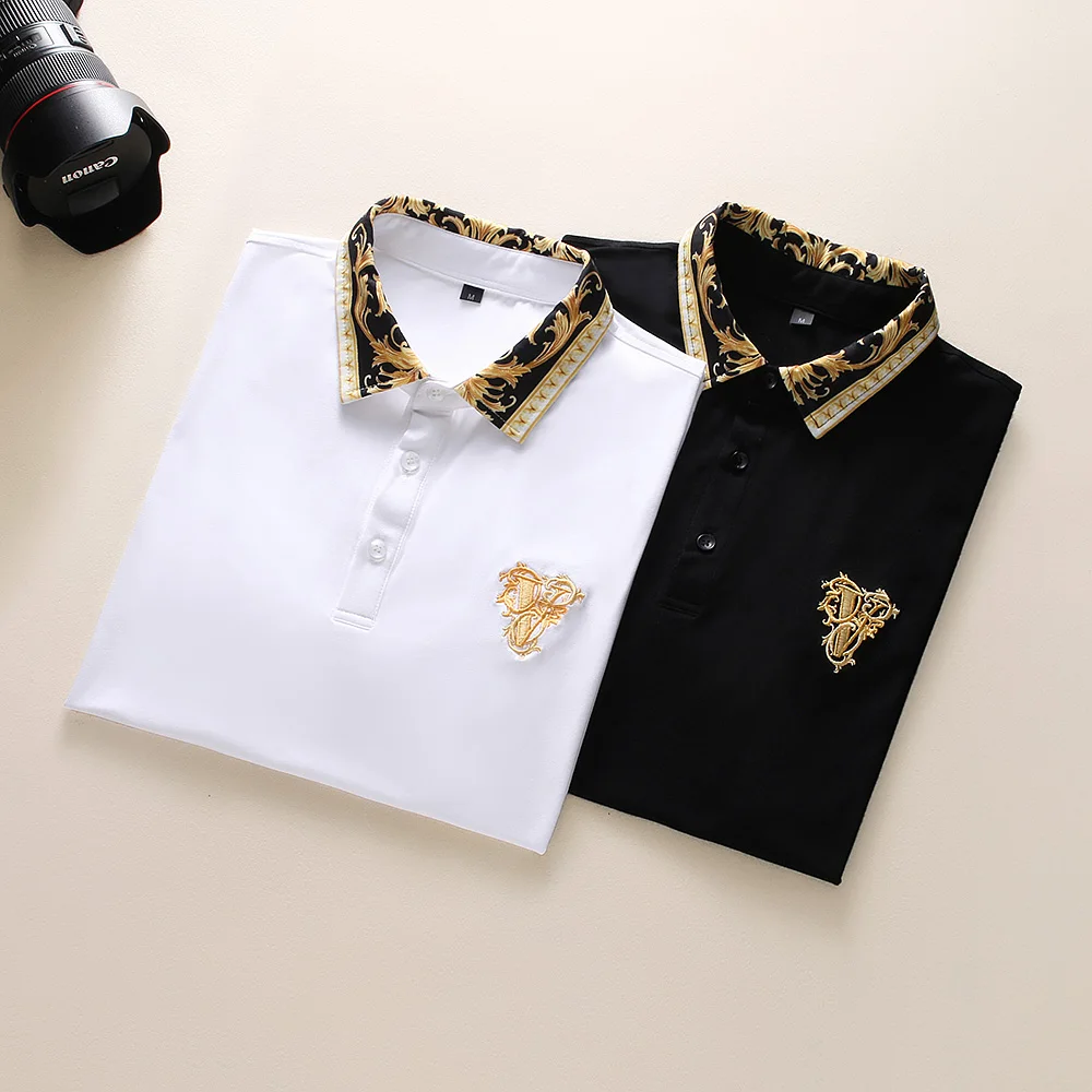 novo bordado de manga curta polo camisas masculinas verão britânico moda masculina de algodão lapela de malha camisa polo