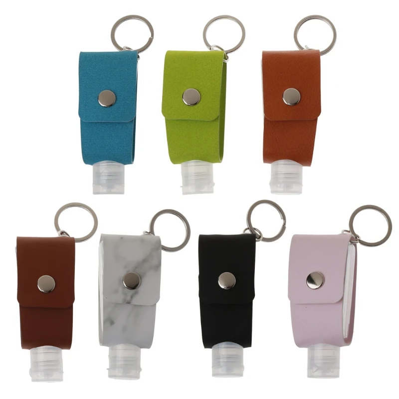 

Portable Plastic Travel Bottle with Leather Keychain Holder for Hand Sanitizer