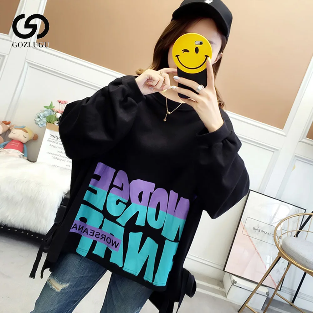 

2019New Women Casual Letter Color Hoodies Ladies New Winter Autumn Warm Sweatshirt Long