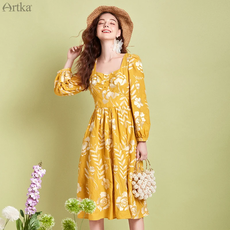 ARTKA женское платье с вышивкой винтажный Дворцовый стиль длинные женские платья