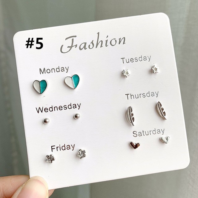 Pairs Week Days Choices Stud Earrings For Women 2021 Trend Fashion Simple Korean Ear Studs Pearl Crystal One Week Earring Set