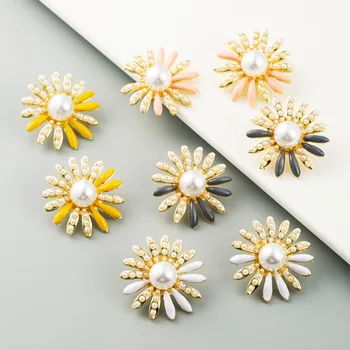 

2pairs/lot NEW HIGH-QUALITY SUNFLOWER ALLOY PEARL S925 needle flower fashion earrings