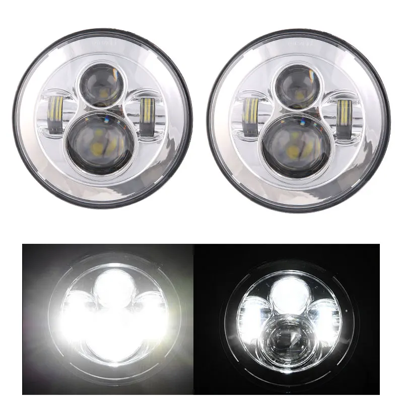 2pcs 7inch 12v/24v LED Headlight for Lada Niva Bulbs Amber White Halo Angle Eyes Led Headlamp for Jeep Wrangler JK TJ LJ - Цвет: 40W chrome