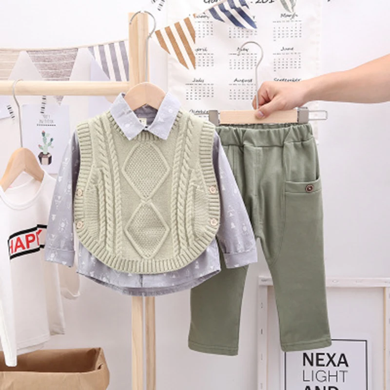 Г. Новая одежда для мальчиков, рубашка, свитер одежда для малышей модные брюки детский жилет, брюки костюм из трех предметов детская одежда для отдыха - Цвет: green