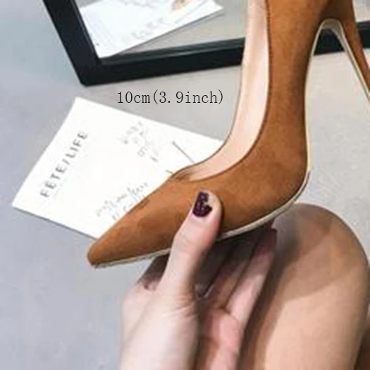 Г. Весенние модные женские туфли-лодочки с острым носком для стриптиза, каблук 12 см, 5 дюймов очень тонкая офисная розовая Экстремальная обувь на высоком каблуке 8 см - Цвет: brown 10cm