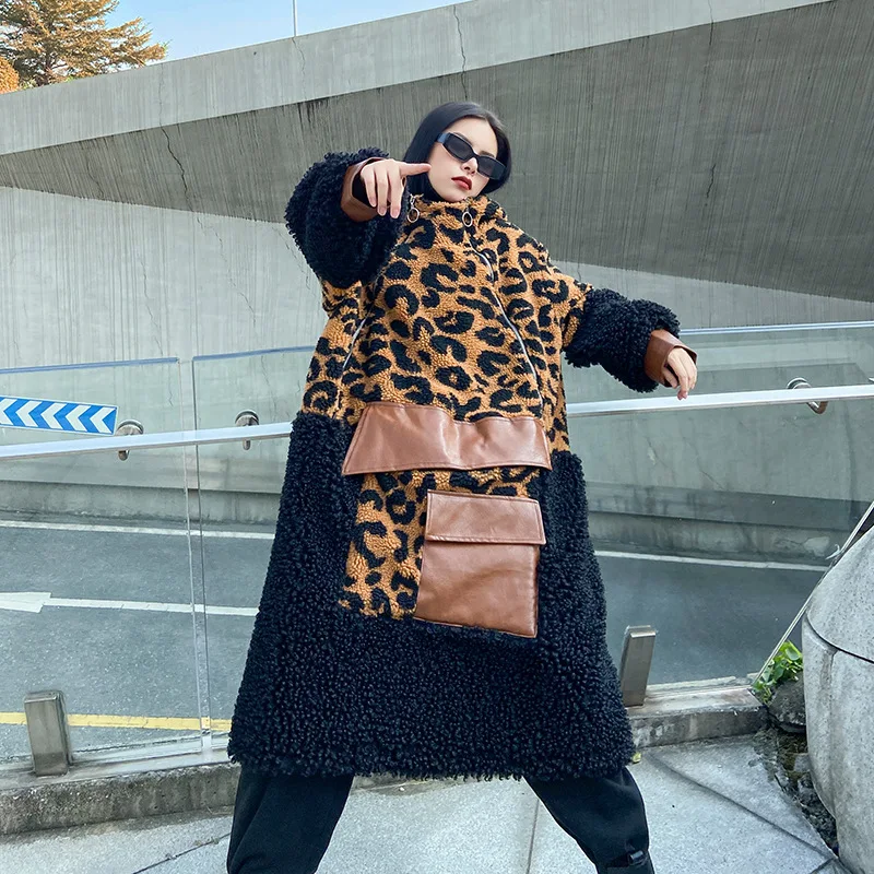 QING MO Leopard Print Sweatshirt Dress Women 2020