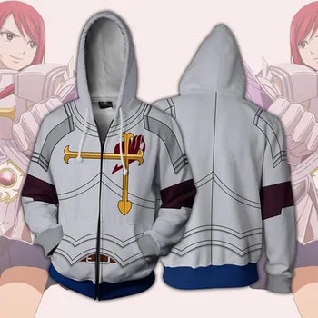 

FAIRY TAIL Erza Scarlet Cosplay Costumes Fairy Tail Hoodies 3D printed zip-up hoodies for men and women sport Sweatshirts