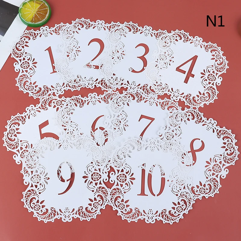 10Pcs/set Mini Pearl Paper Laser Cut Table Number Card Party Direction Sign Place Cards Weddings Party Decoration 1-10 11-20