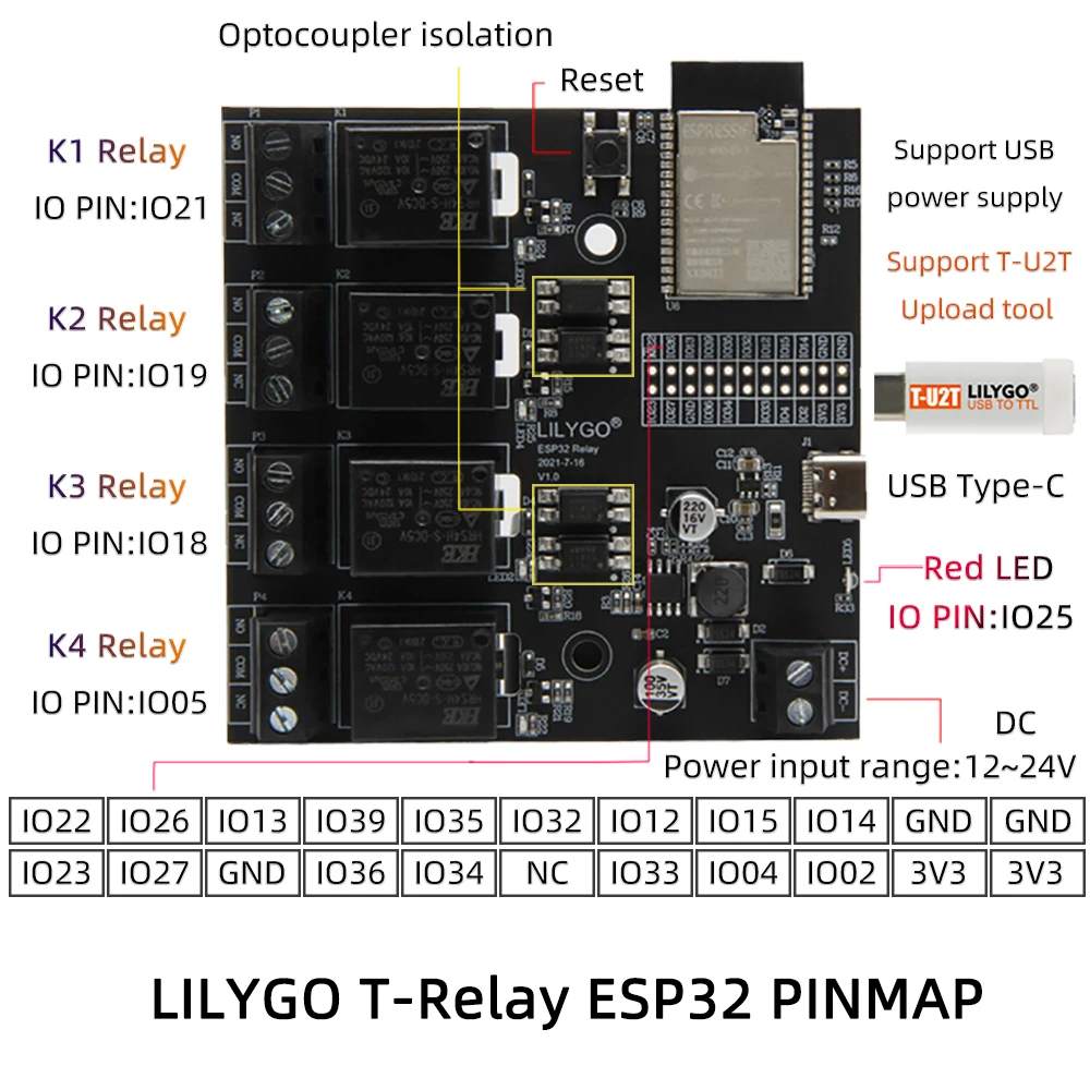 LILYGO® TTGO T-Relay ESP32 T-릴레이 무선 모듈 DC 5V 4 그룹 릴레이 개발 보드 4MB 플래시 WiFi 블루투스 원격 스위치 제어