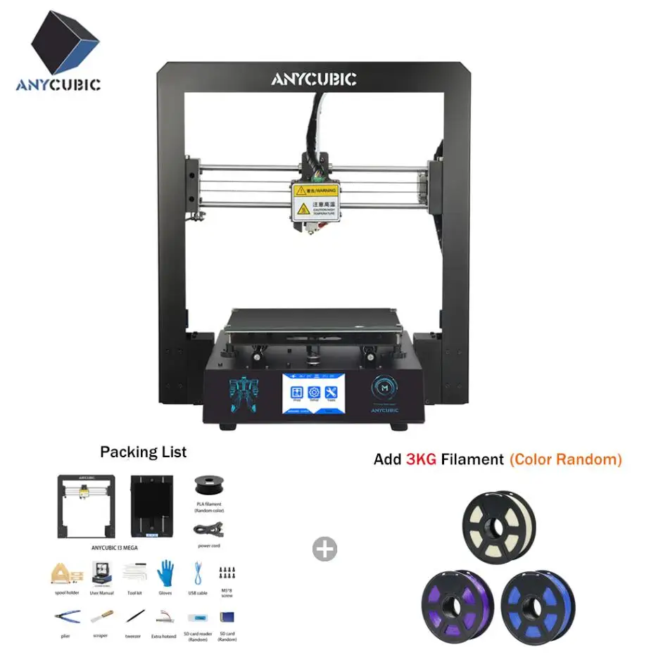 ANYCUBIC 3d принтер I3 Mega Impresora 3D DIY комплект полностью металлический большой размер печати сенсорный экран ЖК-нить 8 г SD карта 3d Drucker - Цвет: Mega-03Add3roll