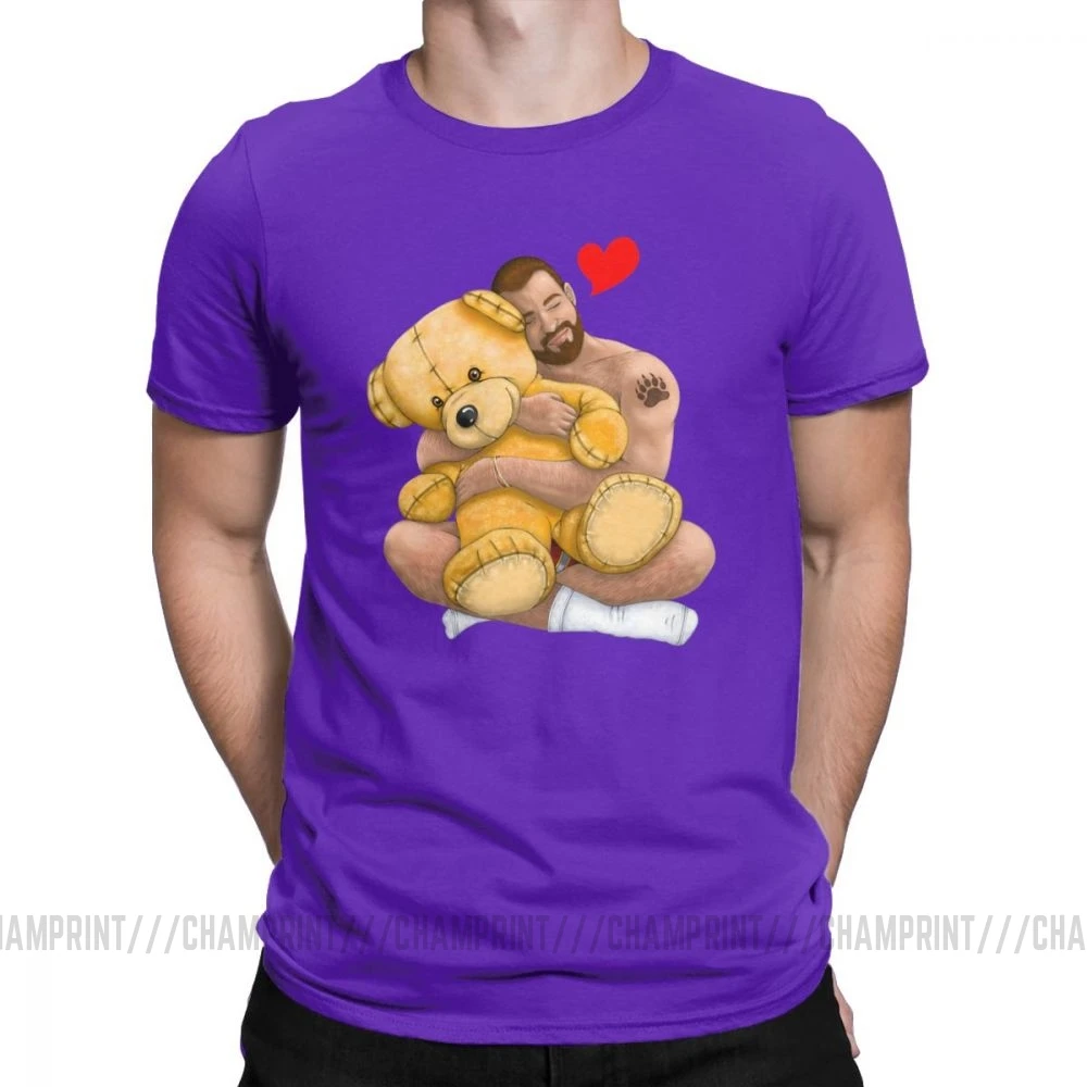 Bear Hug, повседневные мужские футболки, одежда для геев, Bear Art Pride Grrr LGBT, одежда с коротким рукавом, графическая футболка, хлопковая Футболка с круглым вырезом - Цвет: Фиолетовый