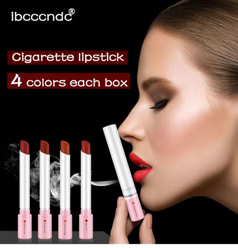 New Cigarette Tube Lipstick Set 4 Colors Matte Long Lasting Waterproof Matt Lip Stick Tube Nude Red Lips Makeup TSLM2