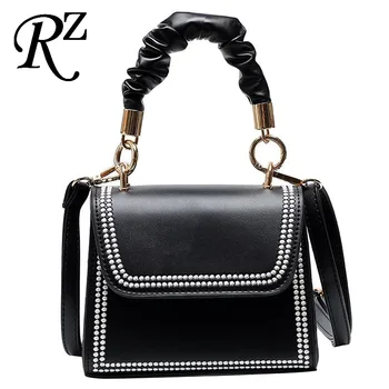 

High quality fabric Shoulder women Bag Personality handle small square bags PU leather Top-handle Bags Embroidery handbag