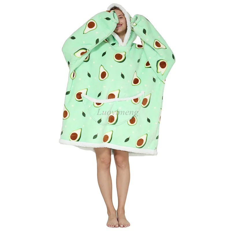 Oversized Avocado Printed Hoodie Sweatshirt Sofa Blanket for