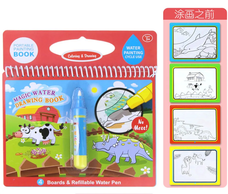 Книга для рисования воды мультфильм раскраска книга каракули с волшебной ручкой живопись доска учебный рисунок игрушки подарки для детей