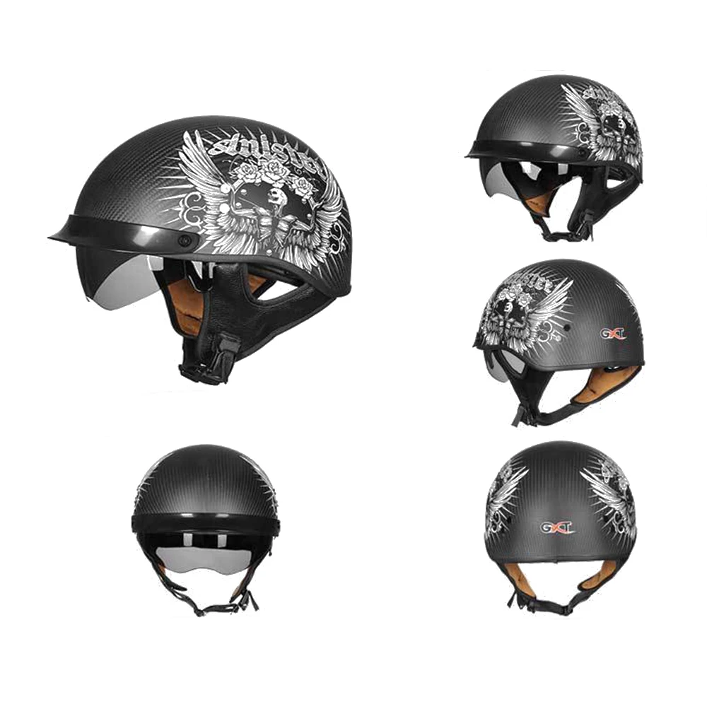 GXT мотоциклетный шлем из углеродного волокна, винтажный шлем для скутера, полулицевой шлем в стиле ретро, мотоциклетный шлем, мотоциклетный шлем с козырьком - Цвет: GXT G510 08
