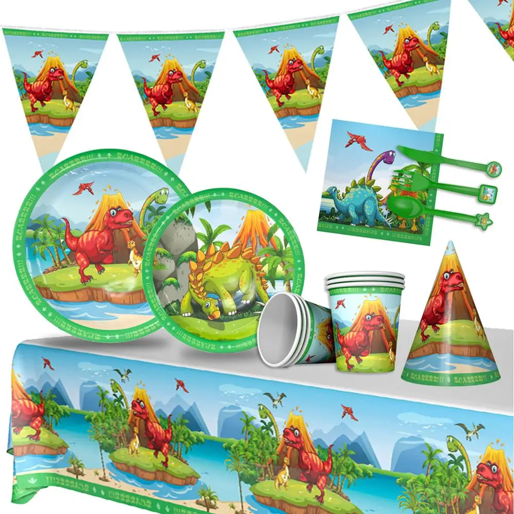 Plato de papel para mesa servilletas para tazas con temática de dinosaurio, decoración de fiesta con diseño de feliz cumpleaños para niños, fiesta de Mundo Jurásico, jungla, Safari