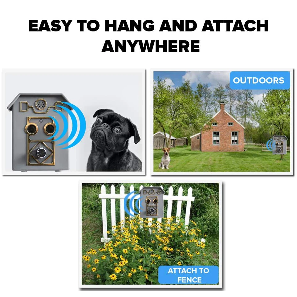 Outdoor Ultrasonic Dog Bark Deterrent 50Ft Long Range Anti Barking Device Waterproof with Dual Speaker Bonus Training Whistle 5