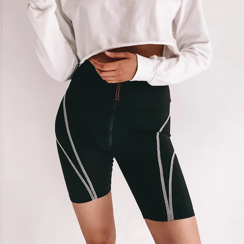 Women Solid Color Fashion Shorts Female Dancing Gym Biker Zip up Active Sports Shorts Casual Outfits