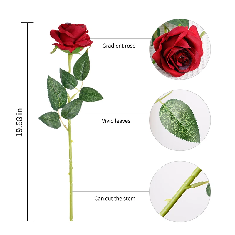 Erxiaobao Brand New Gradient Rose Artificial Flowers High Quality Fake Silk Wedding Flower for Home Living Room Decoration